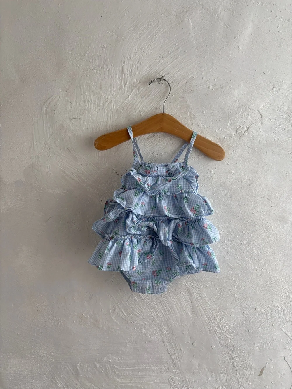 100% cotton gingham ruffled bodysuit